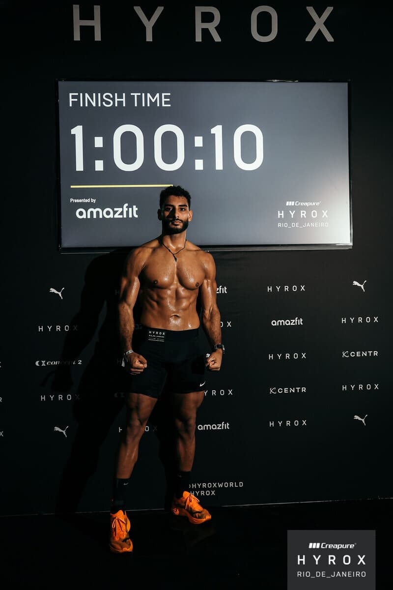 Ahmed at Hyrox finish line with 1:00 time